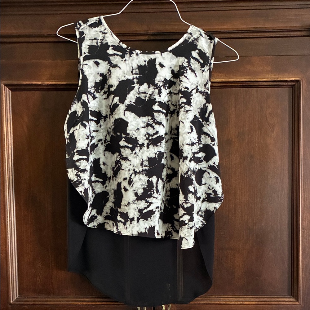 Cynthia Rowley Black and White Abstract Layered Sleeveless Top